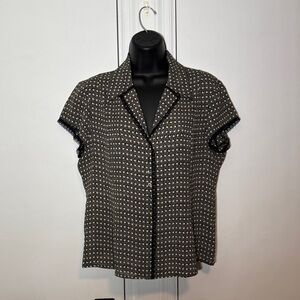 Jones New York Black and White Silk Button Down Shirt